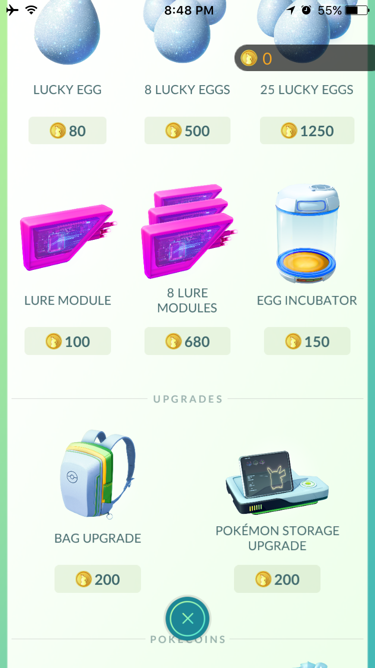 PokemonGO Lure Price Menu