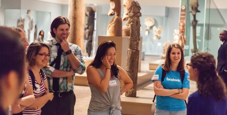 Guests doing team building activities in NYC at the Metroplitan Museum of Art.